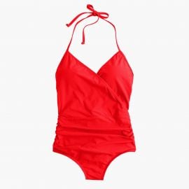 Halter Wrap One-Piece Swimsuit red at J. Crew